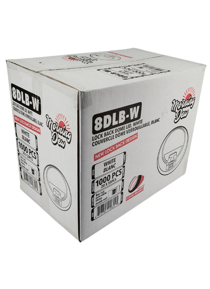 Morning Dew - Lock Back, Dome Sip Lid for 8 oz Tall Hot Paper Cups - White