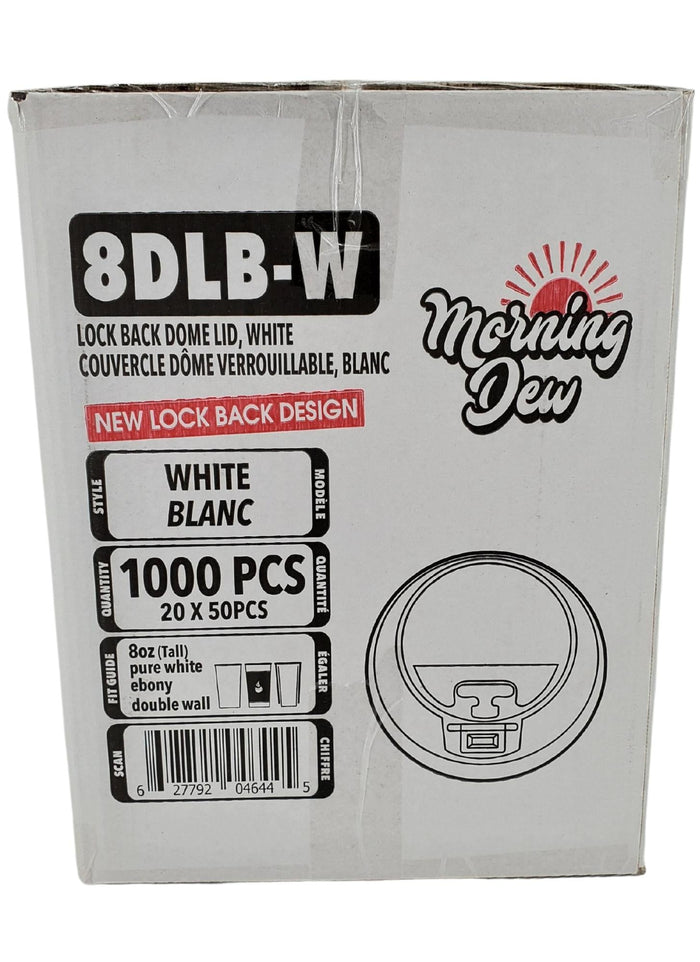 Morning Dew - Lock Back, Dome Sip Lid for 8 oz Tall Hot Paper Cups - White