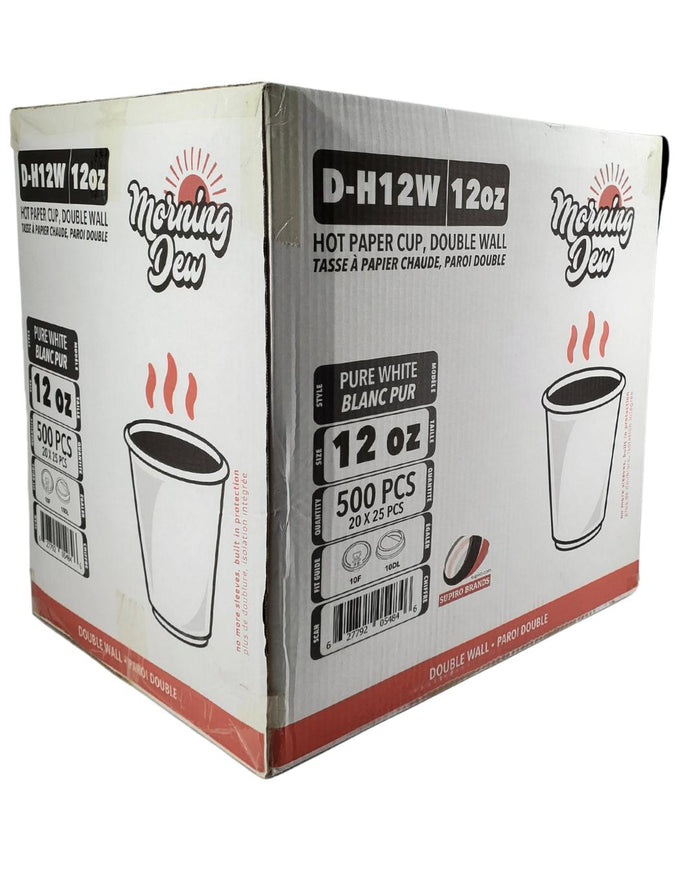 Morning Dew - 12 oz Hot Paper Cup - Double Wall - White - D-H12W
