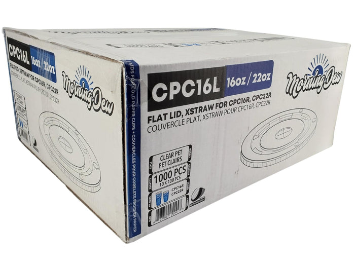 Morning Dew - X Straw Flat PET Lid for 16,22oz Cold Paper Cups - CPC16L