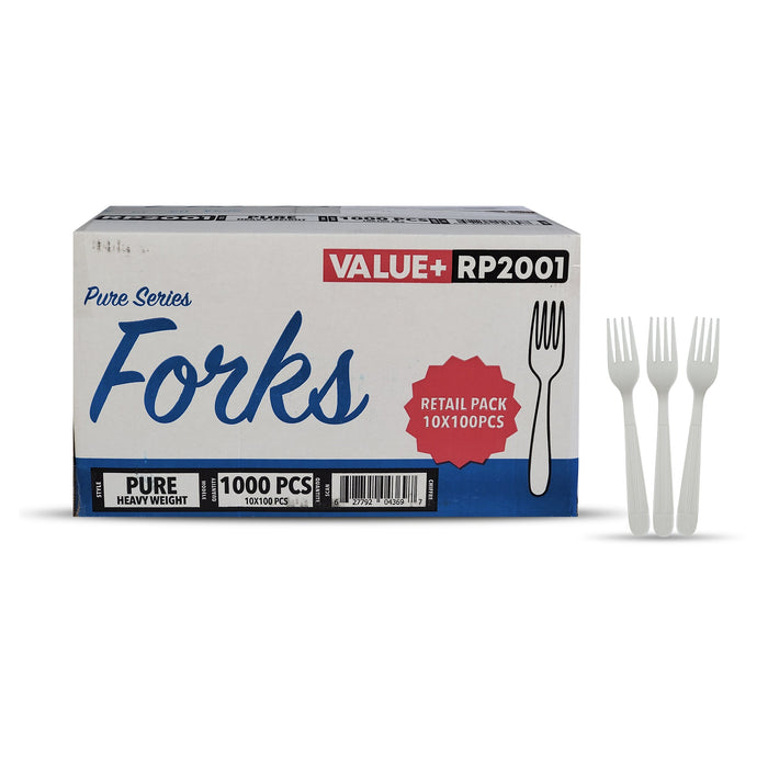 Value+ - Heavy - Plastic Forks - White - Retail Pack - RP2001