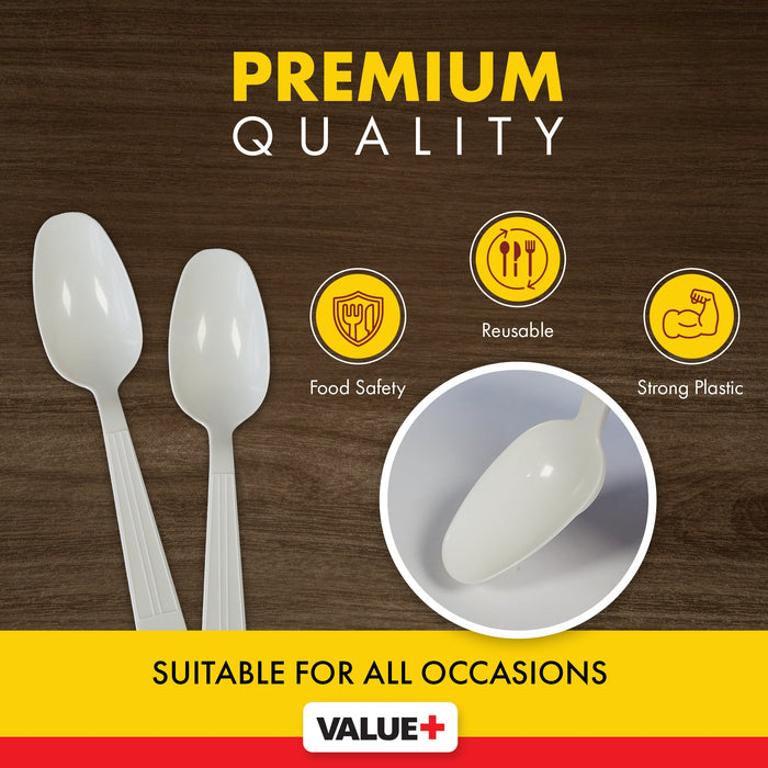 Value+ - Heavy - Plastic Tea Spoons - White - Ind. Wrapped - WP2003