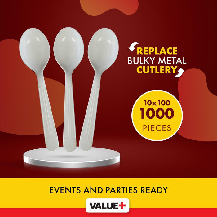 Value+ - Heavy - Plastic Soup Spoons - White - Retail Pack - RP2004