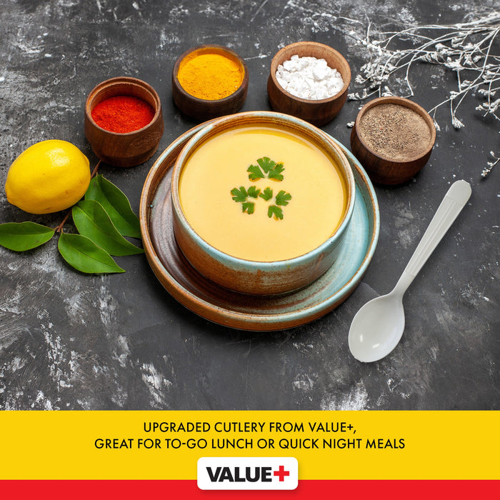 Value+ - Heavy - Plastic Soup Spoons - White - Retail Pack - RP2004