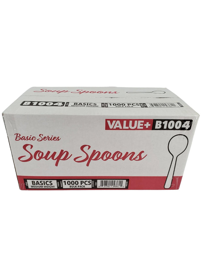 Value+ - Plastic Soup Spoons - White - Bulk - B1004