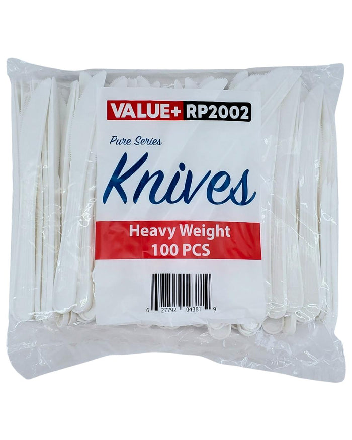 Value+ - Heavy - Plastic Knives - White - Retail Pack - RP2002