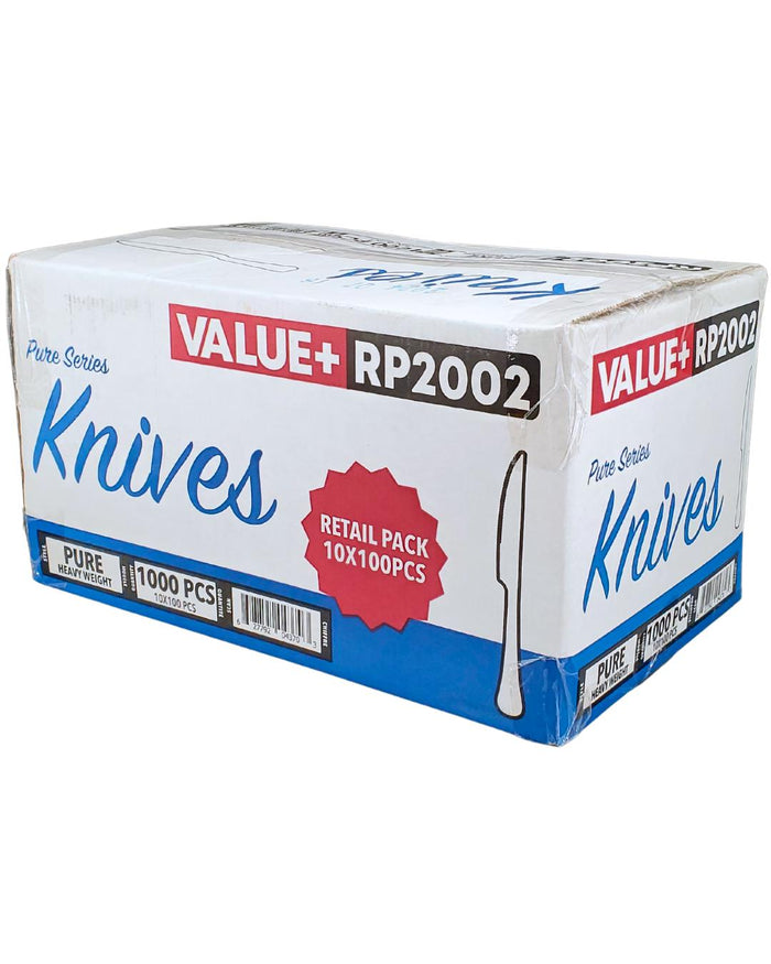 Value+ - Heavy - Plastic Knives - White - Retail Pack - RP2002