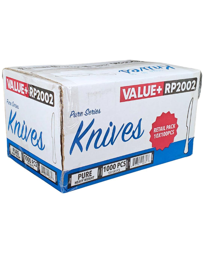 Value+ - Heavy - Plastic Knives - White - Retail Pack - RP2002