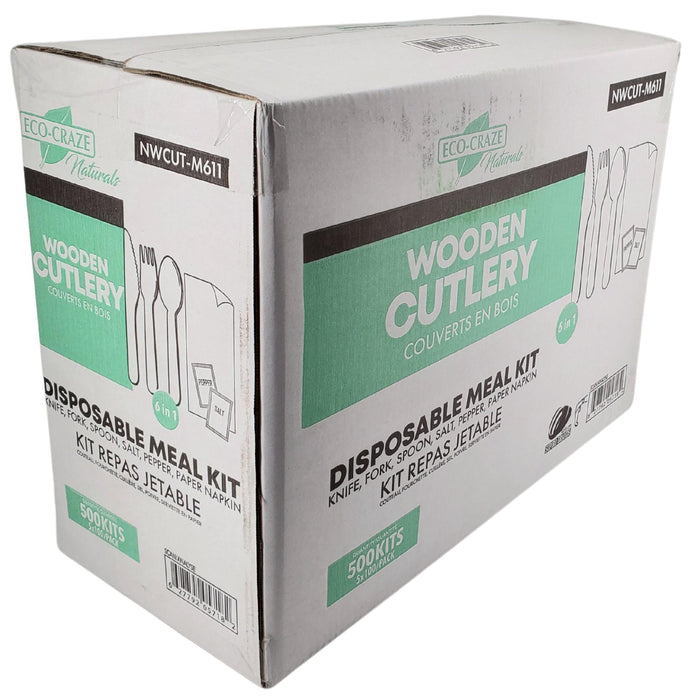 Eco-Craze - Wrapped 6pc Wooden Cutlery Kit (F/K/S/N/S/P)