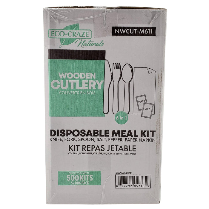 Eco-Craze - Wrapped 6pc Wooden Cutlery Kit (F/K/S/N/S/P)