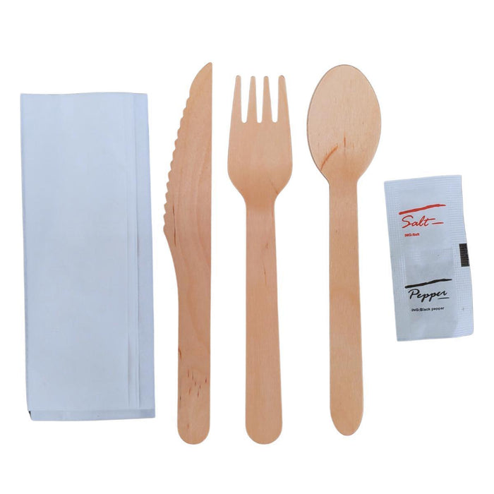 Eco-Craze - Wrapped 6pc Wooden Cutlery Kit (F/K/S/N/S/P)