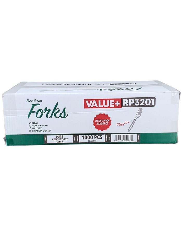 Value+ - Heavy - Plastic Forks - Clear - Retail Pack - RP3201