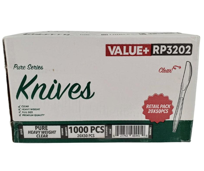 Value+ - Heavy - Plastic Knives - Clear - Retail Pack - RP3202