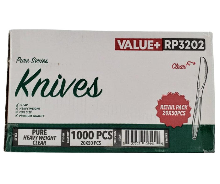 Value+ - Heavy - Plastic Knives - Clear - Retail Pack - RP3202
