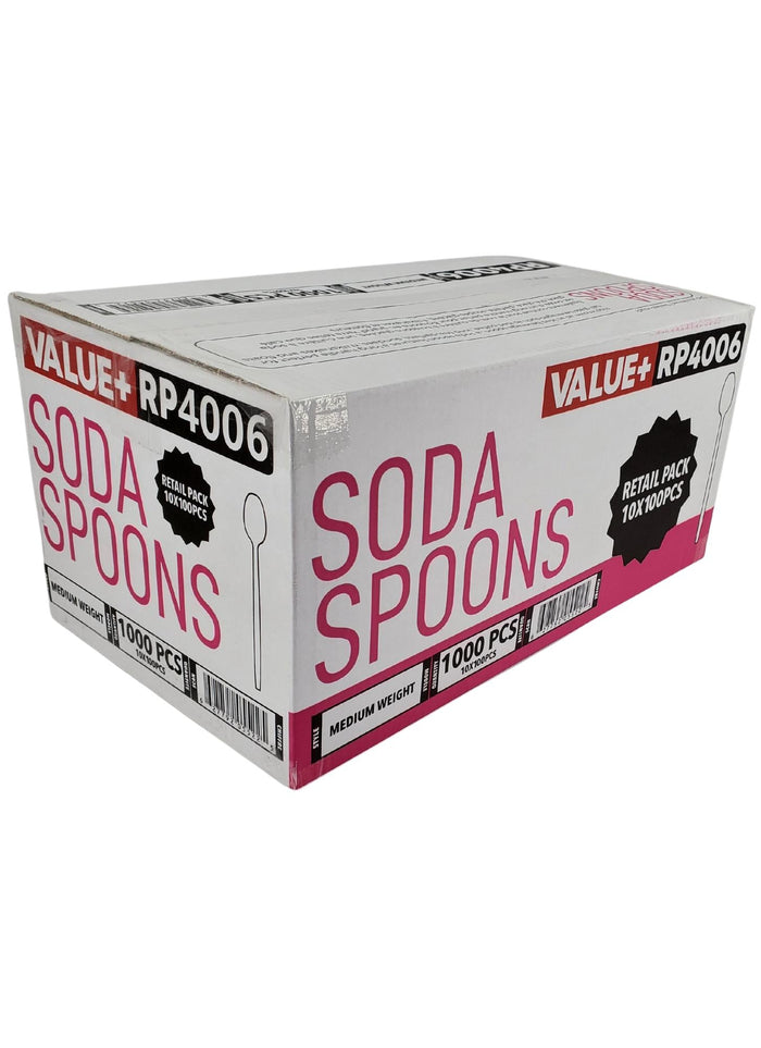 Value+ - Plastic - Soda Spoon - White - RP4006 - 8'' Approx.