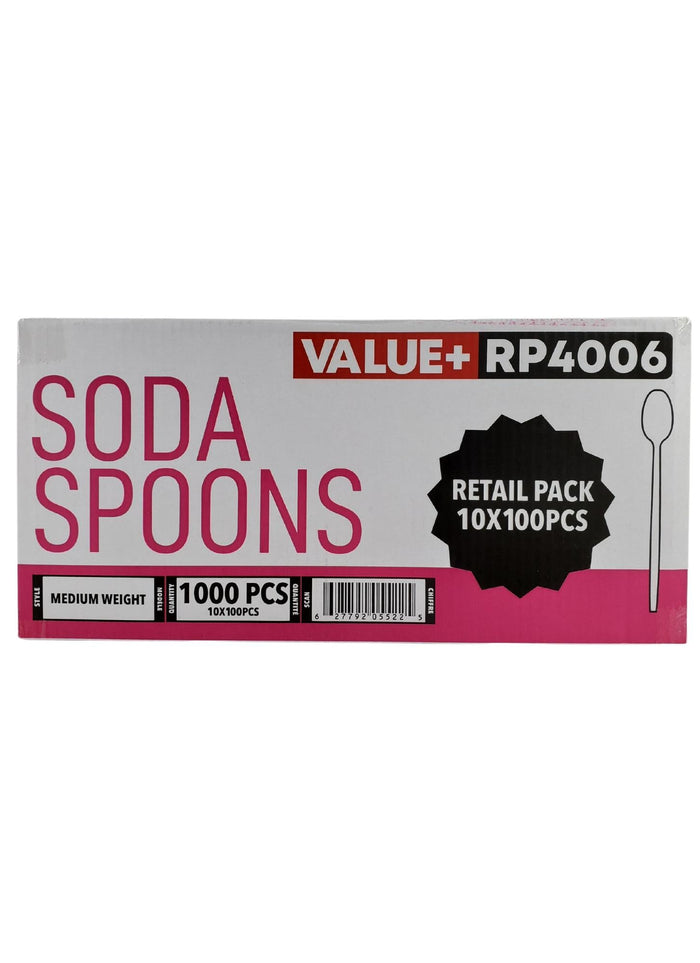 Value+ - Plastic - Soda Spoon - White - RP4006 - 8'' Approx.