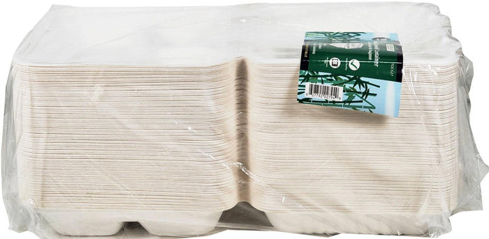 Bagasse Clamshell Container - 3 Comp, 9 x 9 x 3 in