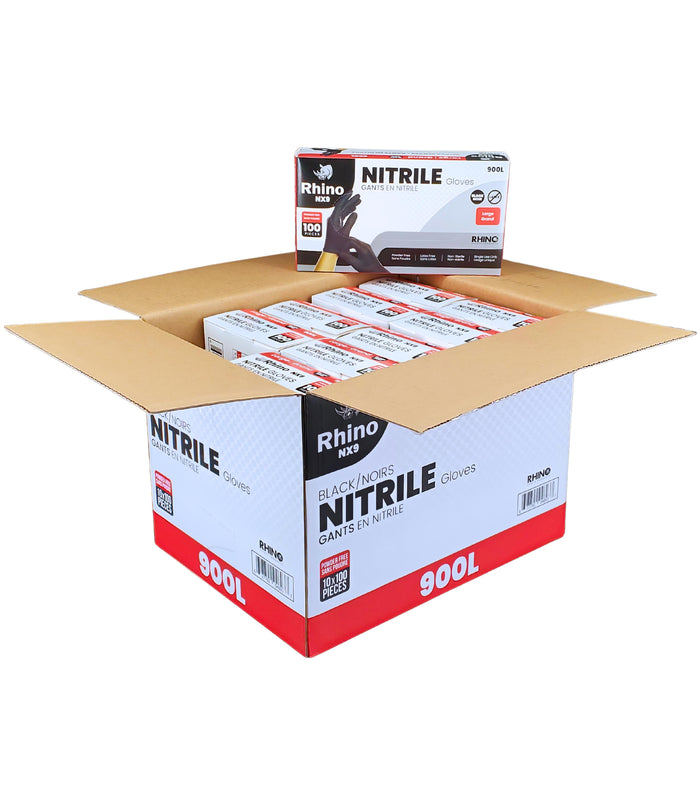Rhino - NX9 - Black Nitrile Gloves - PF - Large - 900L