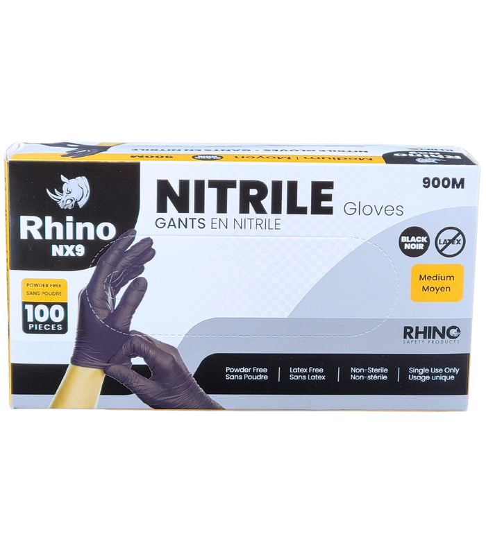 Rhino - NX9 - Black Nitrile Gloves - PF - Medium - 900M
