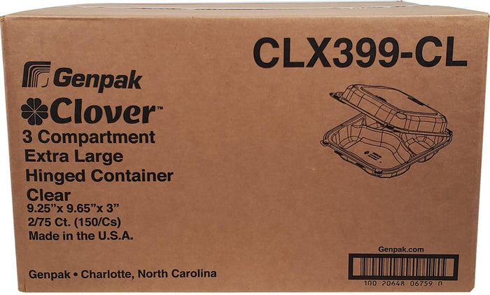 Genpak Clover Hinged Container XL Clear 9.25x9.65x3-3 Comp. CLX399