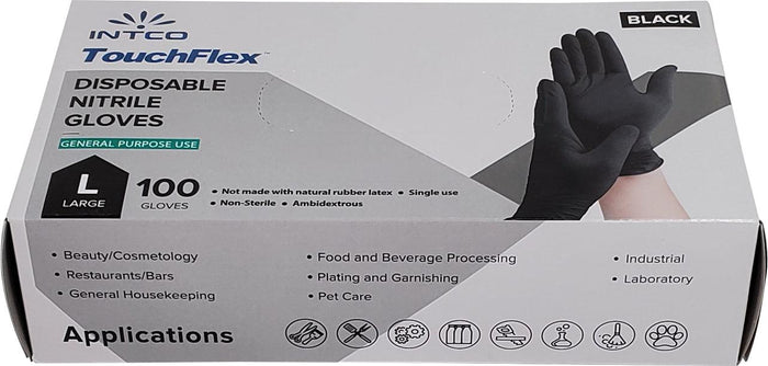 TouchFlex Disposable Nitrile Gloves Exam - Large, Black
