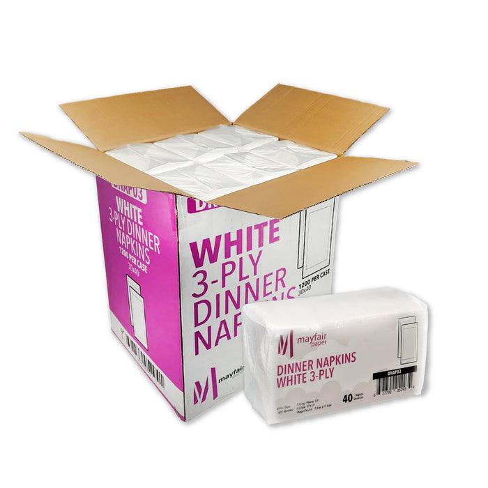 Mayfair - 3 ply Dinner Napkins 1/8 Fold - White - DNAP03