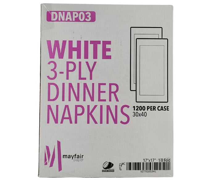 Mayfair - 3 ply Dinner Napkins 1/8 Fold - White - DNAP03