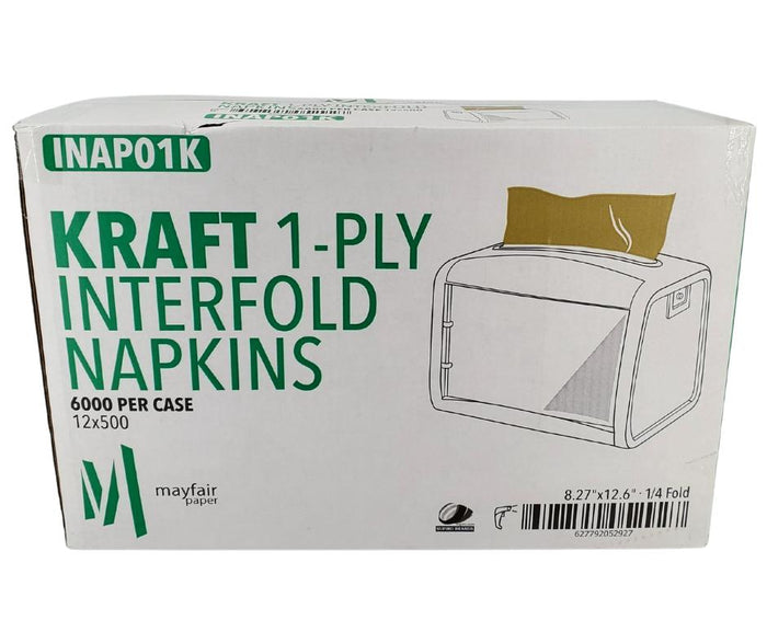 Mayfair - 1 ply Interfold Napkins 1/4 Fold - Kraft - INAP01K
