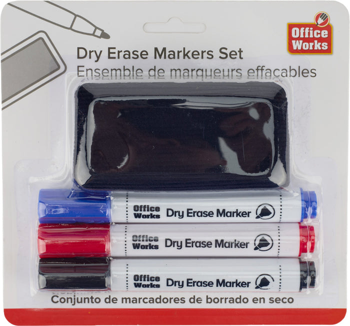 Dry Erase Marker Set (Red/Blue/Black/Eraser)