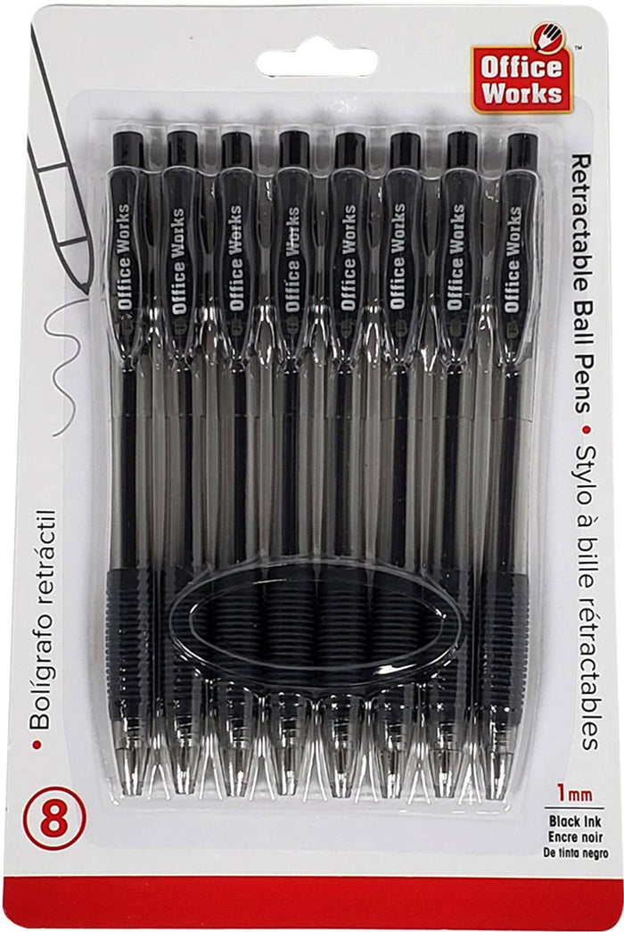 Office Works - Ball Pens Retractable 8-Pk