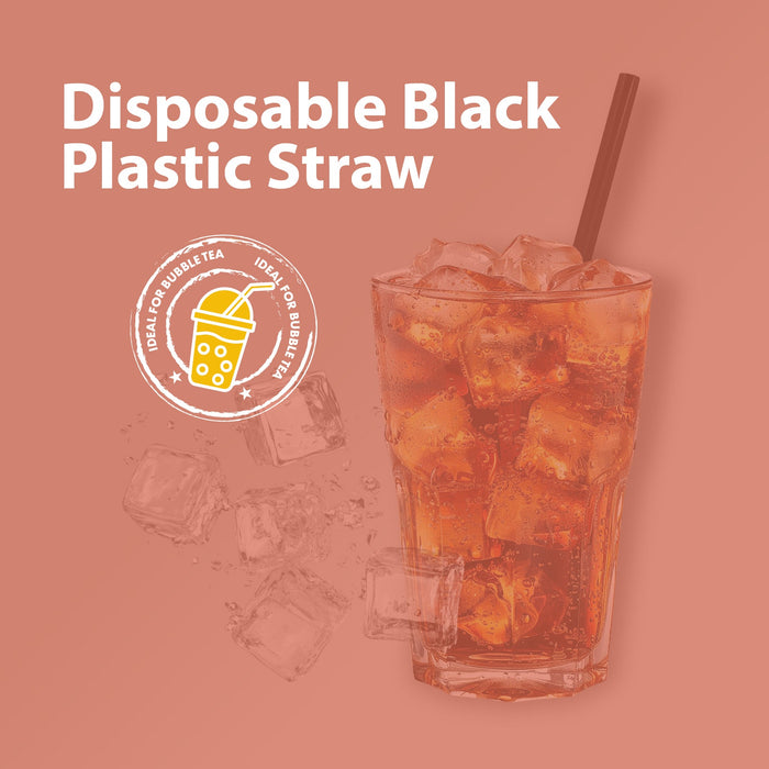Value+ - 8'' - Black Plastic Straw - 6 mm
