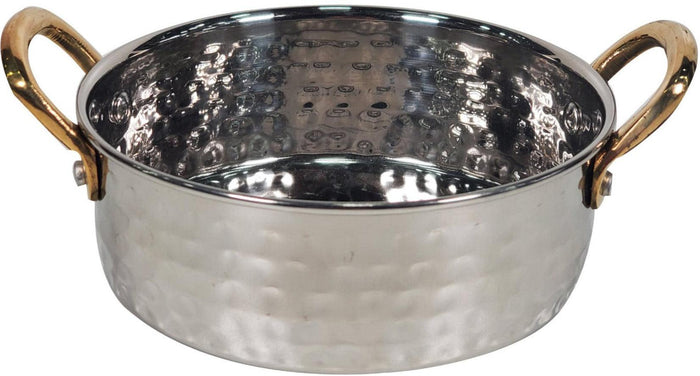Round Flat Pan SS Hammer 600Ml With 2 Gold Handles No.2, 15cm