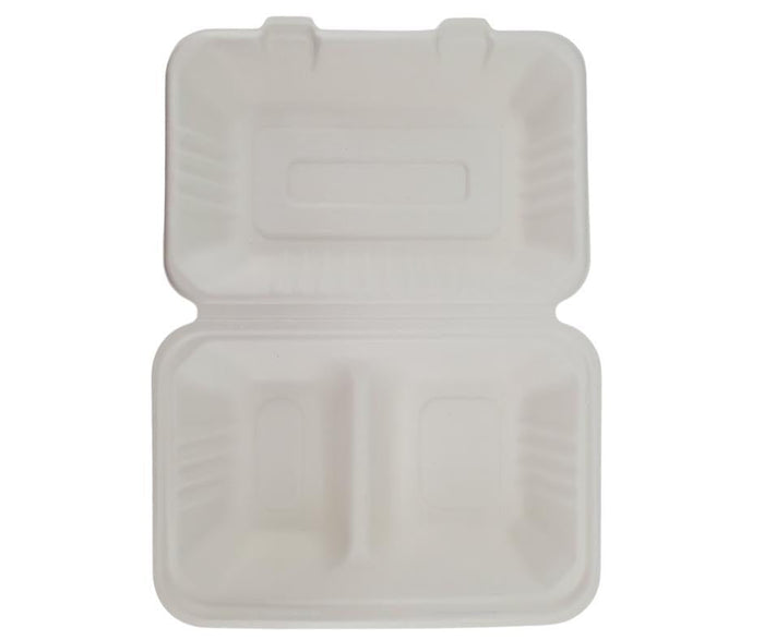 Eco-Craze - Bagasse Clamshell Container - 9X6 - 2 Comp