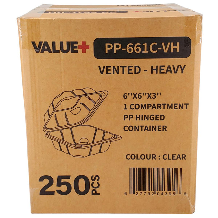 Value+ - PP-661C-VH- PP Hinged Cont. - 6x6x3