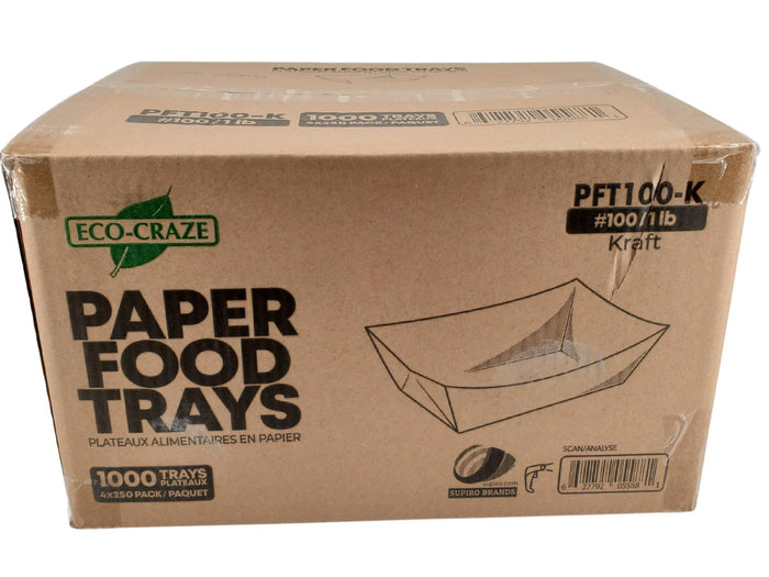 Eco-Craze PFT100-K #100 1 lb Kraft Paper Food Tray