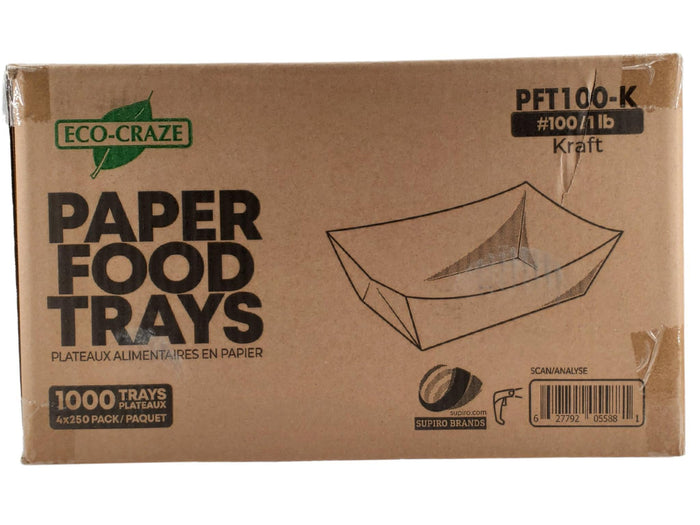Eco-Craze PFT100-K #100 1 lb Kraft Paper Food Tray
