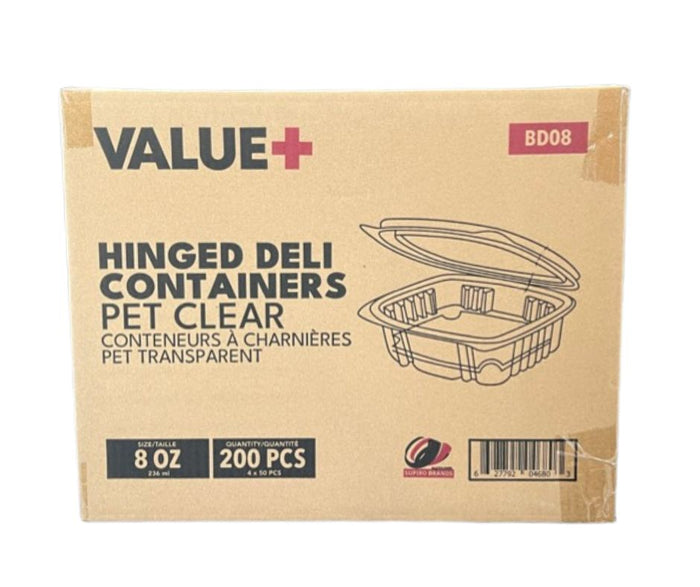 Value+ - 8oz Clear Hinged Deli Container - PET - BD08
