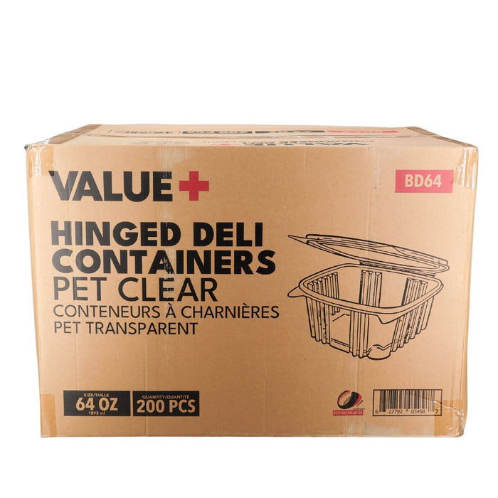 Value+ - 64oz Clear Hinged Deli Containers - PET - BD64