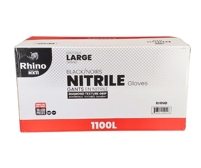 Rhino - NX11 - Black Nitrile Gloves - Diamond - 6mil - Large - 1100L