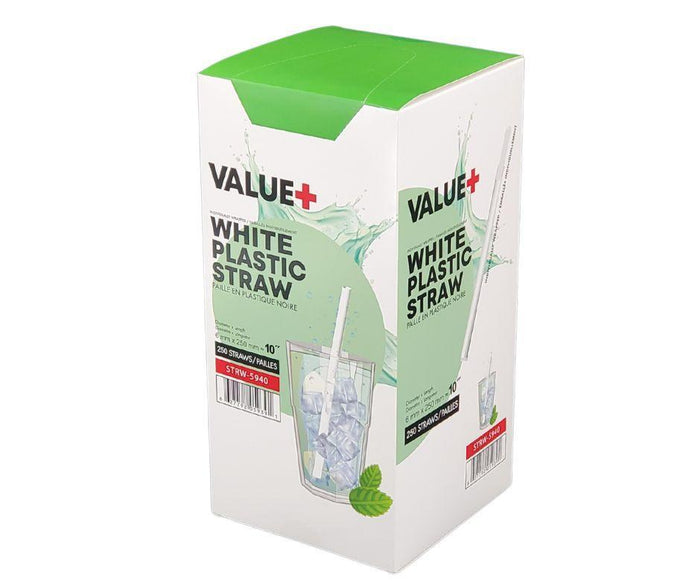 Value+ - 10'' Ind. Wrapped Milkshake Straws – White – Plastic - 6 mm