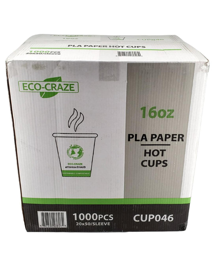 Eco-Craze - 16oz PLA Single Wall Hot Paper Cup - Printed