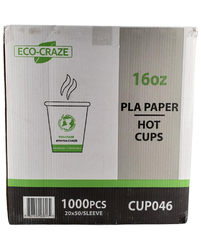 Eco-Craze - 16oz PLA Single Wall Hot Paper Cup - Printed