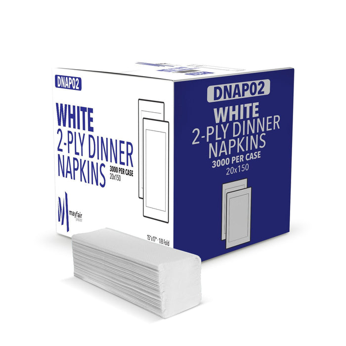 Mayfair - 2 Ply Dinner Napkins 1/8 Fold - White DNAP02
