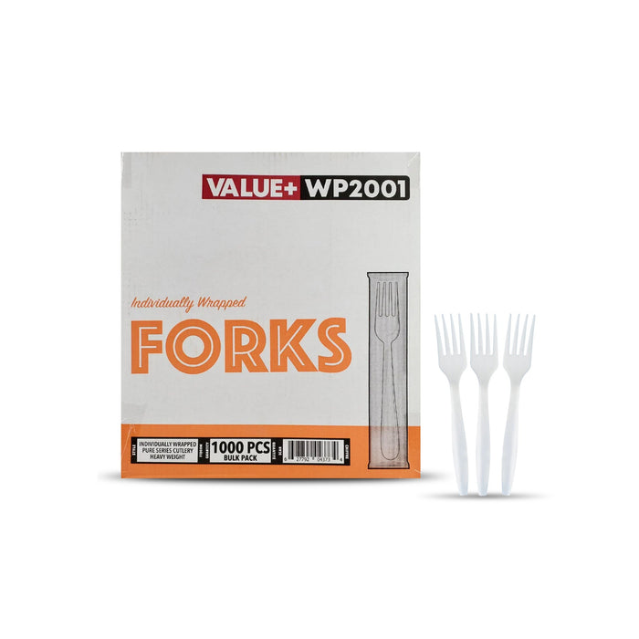 Value+ - Plastic Forks Heavy - White - Ind. Wrapped - WP2001