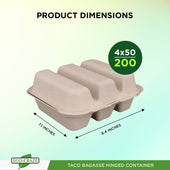 Eco-Craze - Taco - Bagasse Hinged Container - 3 COMPARTMENT