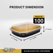 Rhino-Foil - Small (26oz) Black & Gold Foil Cont. w/ Clear Dome Lid