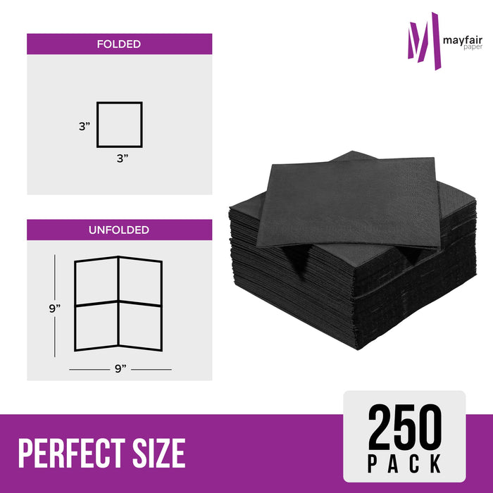 Mayfair - 2 Ply Cocktail Napkins 1/4 Fold - Black - CNAP02B