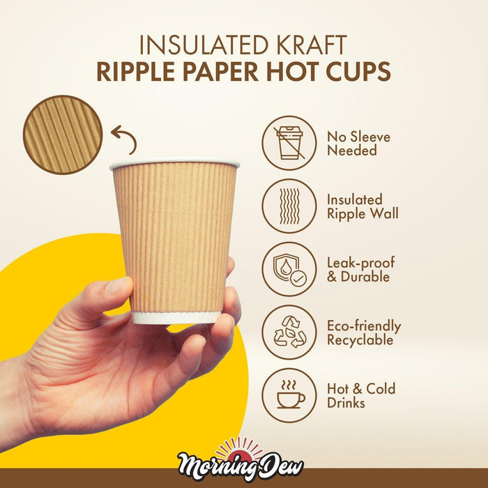 Morning Dew - 8 oz Tall Hot Paper Cup - Ripple - Kraft - RC-H8TK