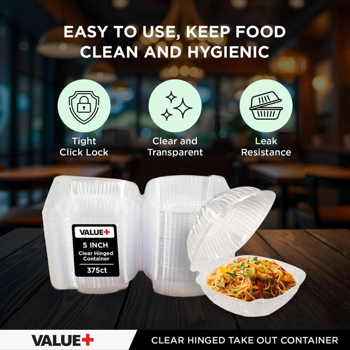 Value+ - Dual Lock - 5in Clear Hinged Containers -Ã‚Â CV551