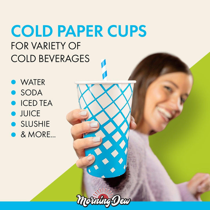 Morning Dew - 16oz Cold Paper Cups - Ice Blue Print - CPC16R